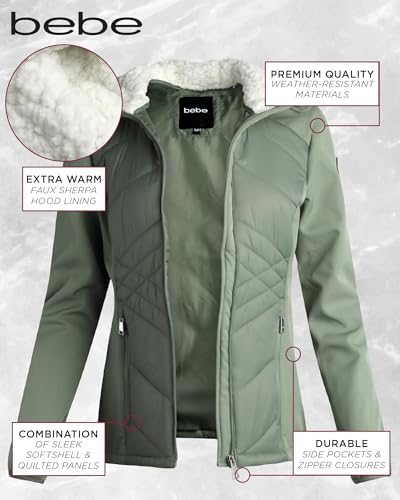 bebe Women's Softshell Jacket – Full Zip Up Hooded Quilted Jacket for Women – Lightweight Casual Womens Winter Jackets (S-XL)2
