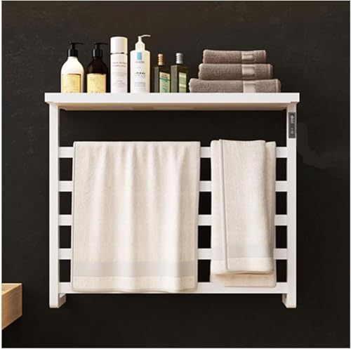 CFWSHJ Toallero con calefacción de Alambre Derecho - Calentador de Toallas de Acero Inoxidable montado en la Pared con Estante Superior para baño (Blanco, Cable Izquierdo)