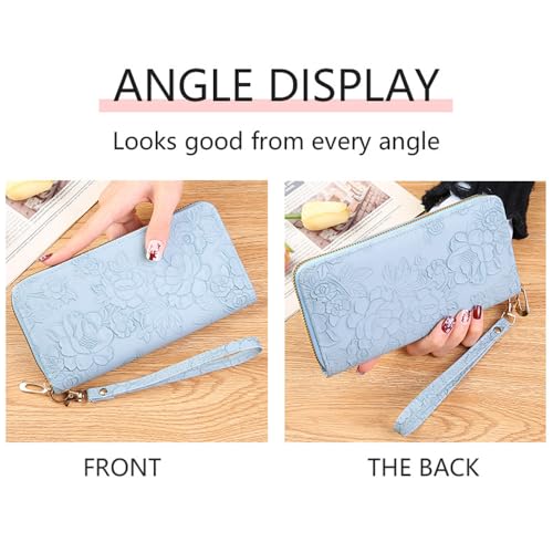 Long Clutch Women's Wallet with Sculpted Zipper Multifunctional Coin Purse - Blue4