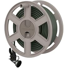 Suncast 100 ft Garden Hose Holder Wall Mount, Taupe Heavy-Duty Wall Mounted Water Hose Reel for Outside Use, Manually Retractable Sidewinder, Open Space-Saving Storage, Made in the USA