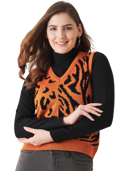 Image of Modeve Printed V Neck Sleeveless Sweater for Women||Winterwear||