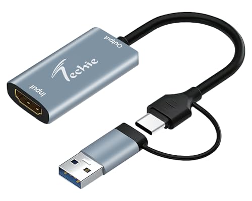 Image of Techie Dual Interface HDMI 4K Video Capture Card | Type-C & USB 3.0 | Compact Plug-and-Play Device for Gaming, Streaming, Broadcasting & Video Recording | Silver