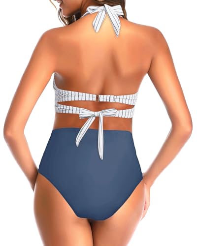 Image of Tempt Me Women Two Piece Swimsuit High Waisted Bikini Halter Vintage Retro Bathing Suit Push up Swimwear