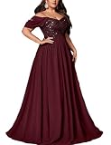 VOUIAO Women Plus Size Formal Dress Sequin Bridesmaid Prom DressBurgundyXL