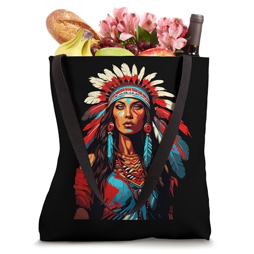 Bolso tipo tote de mujer con diseño de mujer nativoamericana y tocado indígena miniatura 4