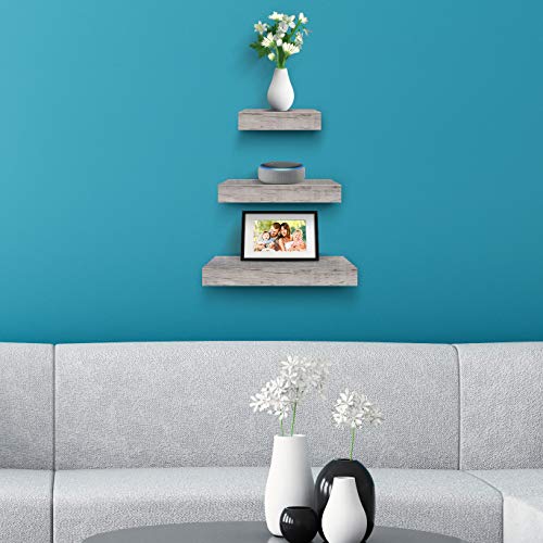 Sorbus Wall Mount Corner Shelves, Square Hanging Wall Shelves Decoration, Perfect Trophy Display, Photo Frames, Home Décor, Set Of 3 (3-Piece Square Set - Grey White) #TOP3