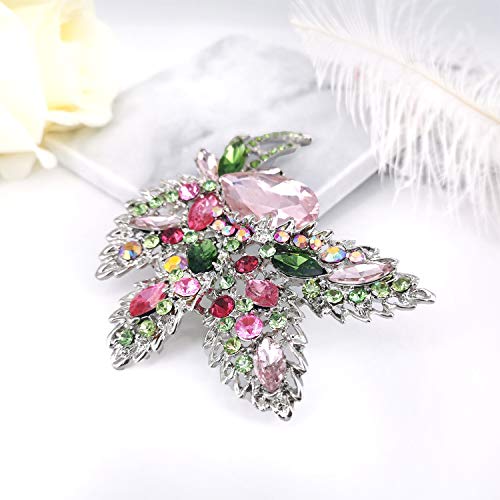 Yoqucol Big Large Brooch Pin Austrian Crystal Leaf Shape Bouquet Rhinestone Scarf Decoration Wreath Cloth Brooches Pins For Women Girls #TOP5