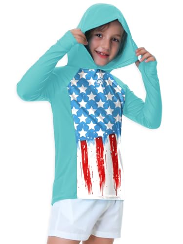 Image of AOBUTE Unisex Kids Long Sleeve Hoodie Rash Guard Boys UPF 50+ Swim Top with Thumb Hole 3-12 Years