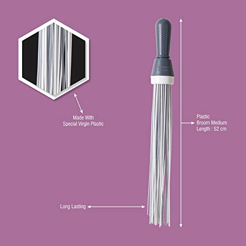 Image of Classy Touch Plastic Broom for Bathroom Cleaning & Home Floor Cleaning| Hard Bristle Broom for Scrubbing in Bathroom|(Size 52 cm, Colour Grey & Aqua) 60 Plastic Sticks(Set of 2)