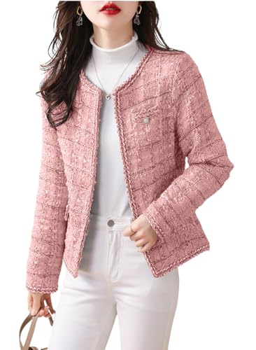 【おんぷ】tweed over jacket myzgx Women's Fall 2024 Open Front Tweed Blazer Jacket Slim