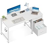 coleshome scrivania con 3 cassetti in tessuto, 120x48cm scrivania salvaspazio con portacuffie, bianco scrivania computer reversibile per piccolo ufficio in casa