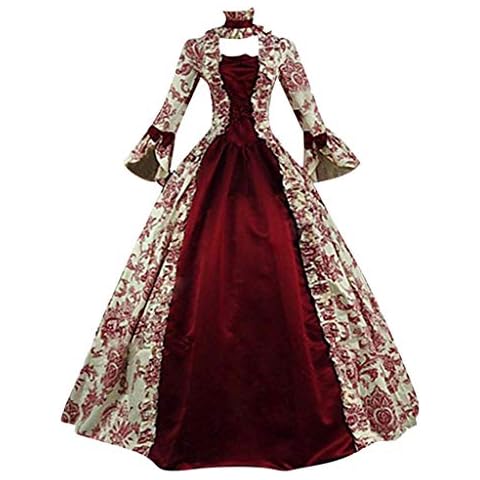 Easong Womens Renaissance Costumes Medieval Irish Over Dress Victorian Retro Gown Cosplay Red Cover