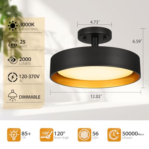 SunRider Semi Flush Mount LED Ceiling Light 3000K, 12 Inch 25W Dimmable by SunRider - Used condition - Image 2