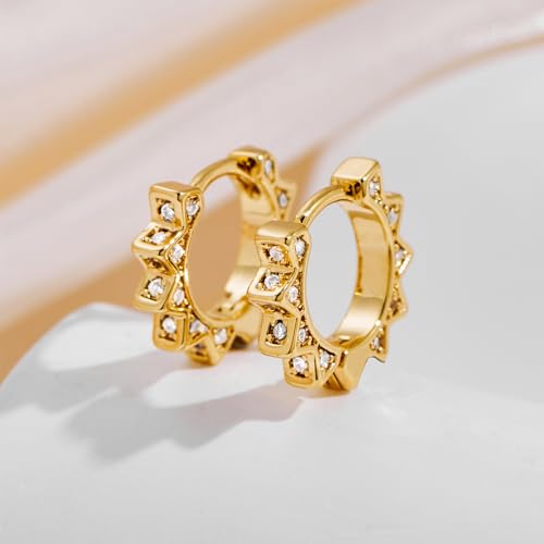 Mini Gold Spike Huggies Earrings for Women Gold Plated Cubic Zirconia Geometric Huggie Hoop Earrings Fashion Punk Jewelry Gift2