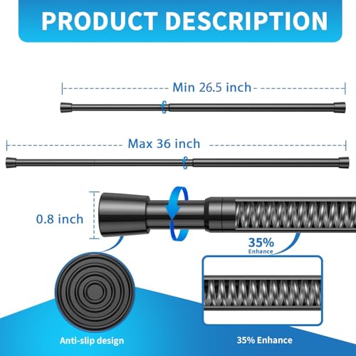 Image of AIZESI 4 Pack Tension Rods for Windows 26.5 to 36 inch, Adjustable Expandable Pressure Spring Curtain Rods No Drilling, Curtain Rods for Kitchen Curtains, Closet, Door, Black