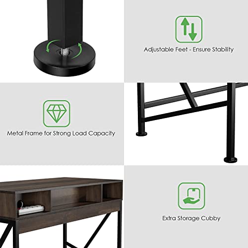 Urkno Computer Desk With 3 Drawers, 42" Wood Writing Desk For Home Office, Modern Simple Style Laptop Study Table, Makeup Vanity Console Table, Metal Frame, Easy Assembly, Dark Brown #TOP4