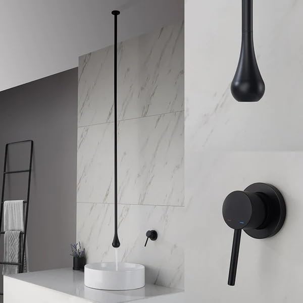 Robinet de plafond en laiton mitigeur suspendu noir évier eau froide chaude cuisine