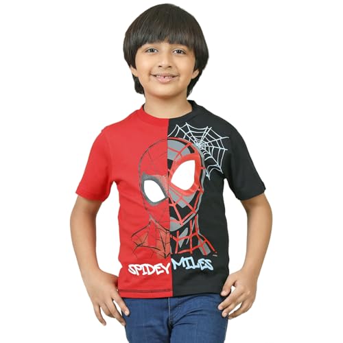 Image of Kidsville Official Marvel Avengers Spiderman Boys Half Sleeve Round Neck White Graphic Printed Cotton T-Shirts for Kid Boys