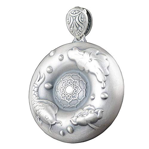 Collier argent S925 Koi gravure artisanale vintage pour femme