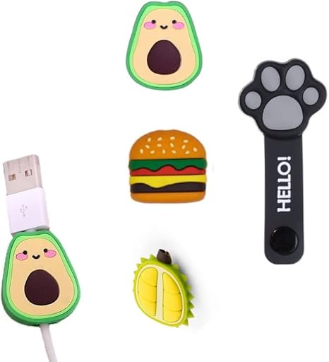 Protector de Cable de Cargador,Protector de Cable de Frutas,Protector de Cable USB,Lindo Ahorrador de Cable Cargador,Protector de Cable de movil,3Pcs Protector de Cable con 1Pc Organizador de Cable