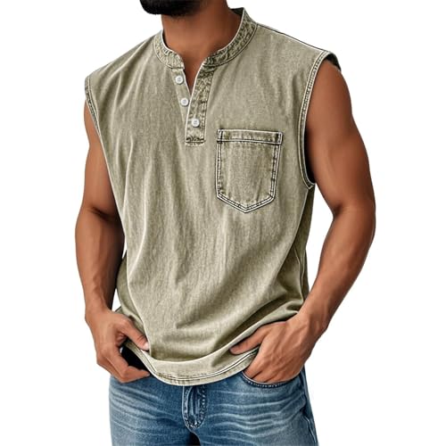 Sleeveless T Shirts for Men Vintage Polo Tank Tops Plus Size Summer Muscle Shirts No Sleeve Cut Off Henley Shirt