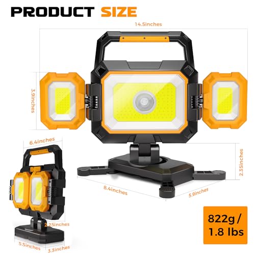 YZONI 40W Rechargeable Work Light, 4000LM Magnetic LED Work Light with 6 Modes, Battery Powered Portable Mechanic Lights with 360°Rotate Foldable Design for Auto Car, Garage, Workshop - Thumbnail 7