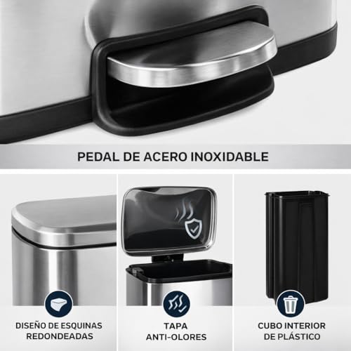 Miniatura 4 de Cubo De Basura 30l De Acero Inoxidable Con Pedal Papelera Moderna Con Tapa Y Cierre Suave Cubo Interior Extraíble Y Base Antideslizante Diseño Elegante E Higiénico Para Cocina, Baño U Oficina