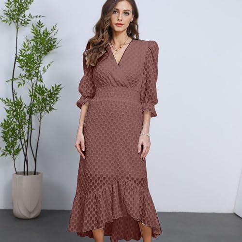 Image of Womens Short Sleeve High Low V-Neck Long Maxi Boho Spring Summer Easter Dress Bridal Shower Dresses for Guest
