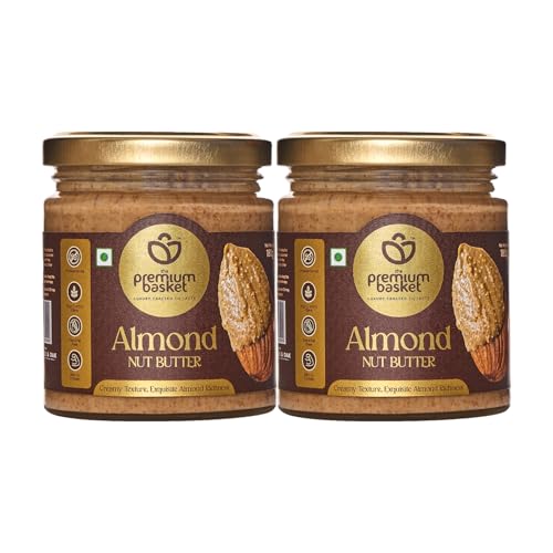 Image of The Premium Basket Almond Nut Butter - Unsweetened | Almond Nut Grade - Gold Premium | High dietary fibre | Rich in Protein | Transfat-Free | 180g Natural Spread (Pack of 2)