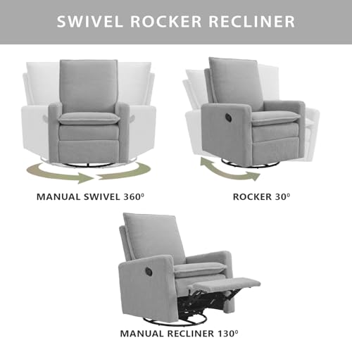 Image of Oxford Baby Uptown Upholstered Glider Recliner Rocking Chair 360 Swivel for Nursery and Living Room - Boucle Koala Gray