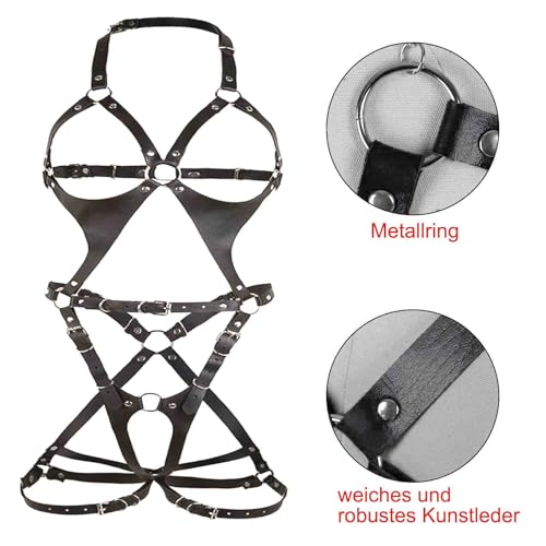 OnundOn Faux Leder Harness Lingerie Bondageset Riemenbody Brustgurte Fetisch Erotik Reizwäsche SM Fesseln Sexspielzeug für Frauen