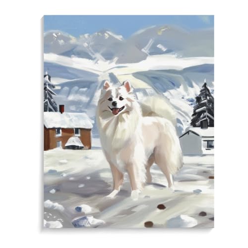 DIY Paint by Number for Adults Beginner American Eskimo Dog Paint by Number on Canvas DIY Oil Painting for Gift Home Wall Decor 20x24inch(50x60cm) Frameless
