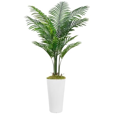 Artificial Palm Tree with White Tall Planter 5ft Tall - Faux Plants with 12 Realistic Branches - Fake Tropical Floor Plants Pots Areca Palm for Home Office Decor (5FT-1Pack) Cover