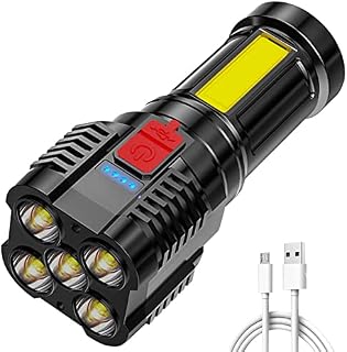 AZURAOKEY LED Flashlight Torch Rechargeable COB Spotlight Lantern Work Light Handheld Searchlight Waterproof and 4 Modes Portable Emergency Torches Lamp for Hiking Fishing Camping, Black