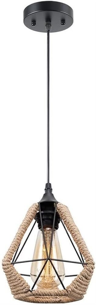Lampe suspendue rétro en corde de chanvre rustique pour salle à manger