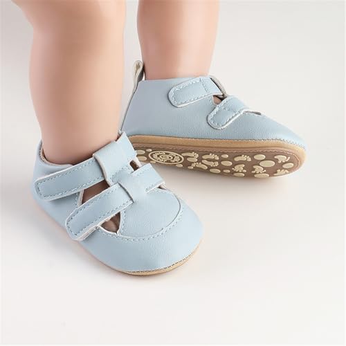 Image of HsdsBebe Baby Boys Girls Pu Leather Hard Bottom Walking Sneakers Toddler Rubber Sole First Walkers Infant Cartoon Slippers Crib Shoes(JML6165 Blue,3)