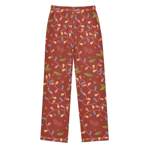 ZZXXB Christmas Light Bulb Spruce Branch Boys Long Pants Soft Trousers Elastic Waist Kids Lounge Bottoms with Pockets S-XL