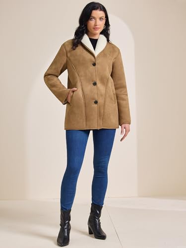 Allegra K Women Winter 2025 Suede Overcoat Button Down Lapel Fleece Jacket Winter Coats with Pockets2