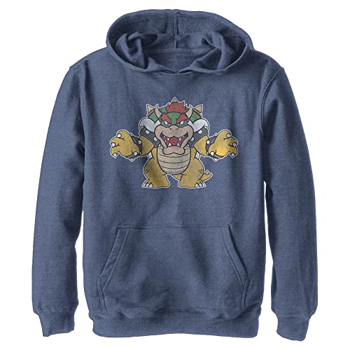 Nintendo Felpa con cappuccio per bambini Just Bowser Youth, Navy Blue Heather, X-Large