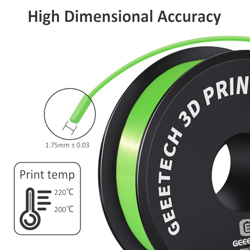 Image of Geeetech Silk PLA Filament 1.75mm 3D Printer Filament Apple Green, Metal-Like Shiny Silk PLA Filament, 1kg (2.2lbs) 1 Spool, Dimensional Accuracy + /- 0.02 mm, Bright Green