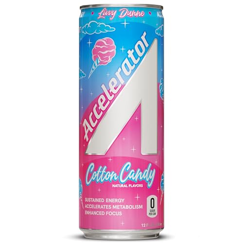 Image of Accelerator Energy Drink, Cotton Candy 12oz can, Zero Sugar, Sustained Energy from 100% Natural Caffeine (200mg from Green Coffee Bean & Green Tea extract), (Pack of 24)