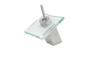 Novatto MONROE Single Lever Waterfall Lav Faucet, Brushed Nickel/Clear Glass