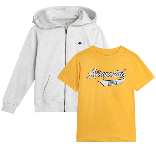 AEROPOSTALE Boys Zip Up Hoodie and Shirt Set - Kids Casual Hooded Sweatshirt and Short Sleeve T-Shirt for Boys (4-16)