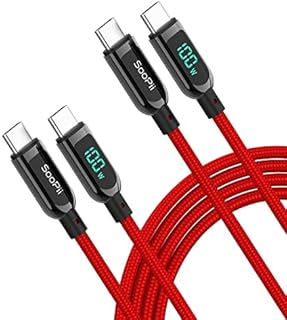 SooPii USB C to USB C Cable,[3M,2 Pack],Nylon Braided Type-C Cable,100W PD Fast Charging Cable with LED Display for lPhone 15/15 Pro,lPad Air, MacBook Pro, Samsung Galaxy S23/S22 (Red)