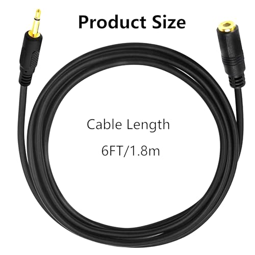 Cable de audio mono 3.5mm macho a hembra 1.8m negro miniatura 6