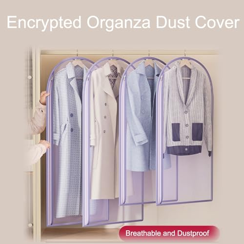5 Pack Garment Bags, Closet Clothes Protector with Zipper, Costume Bag for Shirt Suits Coat Dress, Bottom Enclosed Rack Not Included(60x90cm/24x35in)3