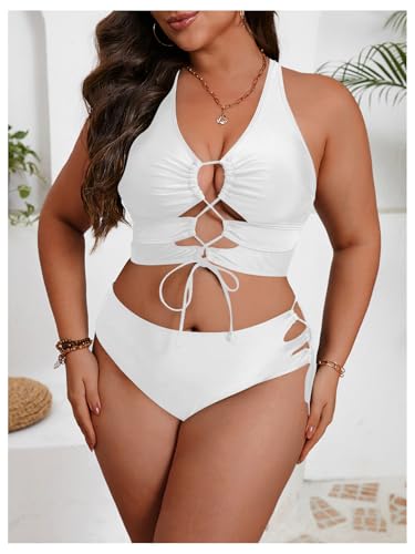 Image of SOLY HUX Women's Plus Size Bikini Set Sexy Swimsuit Lace Up Tummy Control 2 Piece Bathing Suit