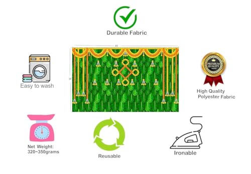 Image of Banana Leaves with Flower Back Drop Curtain for Banana Leaf Backdrop Decoration Cloth for Wedding Haldi House Hold Ceremany Functions 8X5