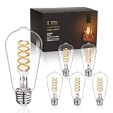 RuiAoTD ST58 (ST19) Vintage Edison LED Bulb,Soft White 2700K,Antique Flexible Spiral LED Filament Light Bulb,600LM,6W Equivalent to 60W,CRI 80+,E26 Base,Clear Plastic,6 Pack