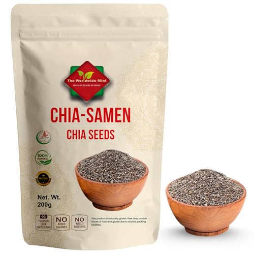 Chiasamen 200g – 100% Natürlich, Reich an Omega-3, Ballaststoffen & Eiweiß – Vegan, Glutenfrei, Rohes Superfood – Ideal für Smoothies, Backen, Porridge, Salate – Wiederverschließbarer Beutel